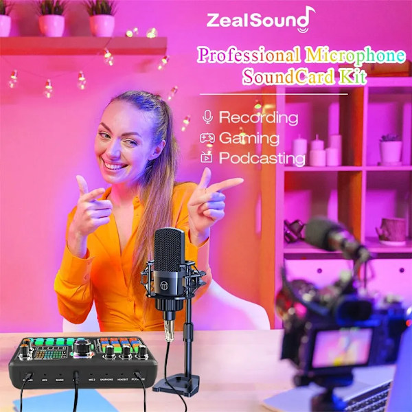 Professionell Podcast Mikrofon Ljudkort Kit för PC Smartphone Bärbar dator Dator Vlogg Inspelning Live Streaming YouTube