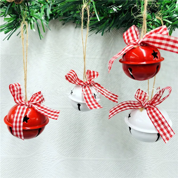 6 bitar Jul Metal  Jingle Bell med Bowknot Hampa Rep Hänge till Jul Träd prydnad