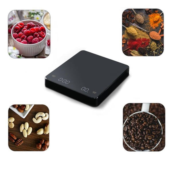 Kahvi elektroninen vaaka yli espresso 3kg 0,1g LED automaattinen ajastin älykäs keittiö vaaka