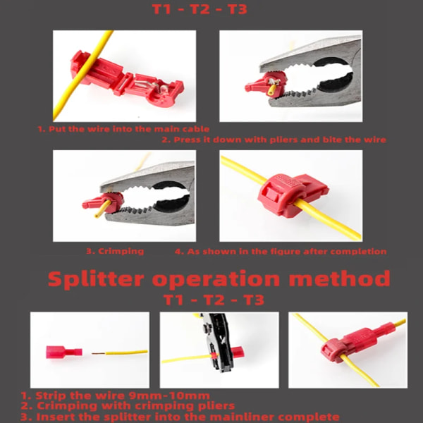 20 stykker røde T-formede klemmeblokke, ledning og kabel forbindelse klemmer, hurtige og ikke-strippe stik