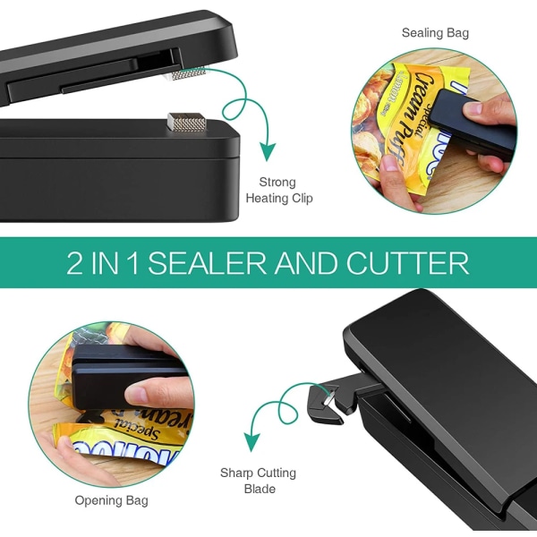 Mini Bag Sealer 2 in 1 Opladbar Bærbar Bag Vacuum Heat Sealer & Cutter