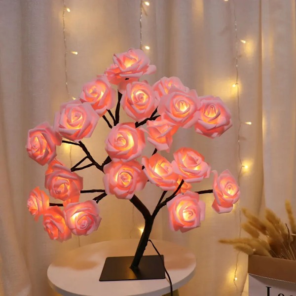 24 LED Rose Træ Lys USB Stik Bord Lampe Fe Blomster Nat Lys