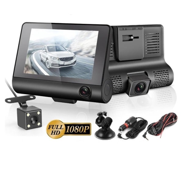 Auto DVR 3 Kamerat Full HD 1080P Kaksois Lenss Auto DVR Kamera 4,0 tuuman LCD Näyttö 170 asteen takanäkymä