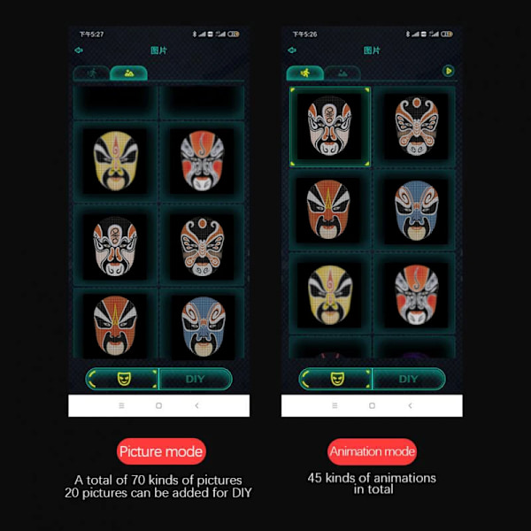 Bluetooth APP Kontroll Smart LED Ansiktsmasker Programmerbar Ändra Ansikte Gör själv Foton