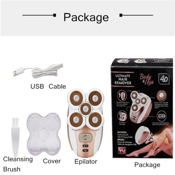 USB genopladelig bærbar fem blade elektrisk epilator kvinder smertefri hårfjerning