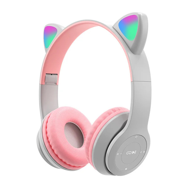 Søt Katt Øre Bluetooth Kompatibelt Headset med LED Trådløst Headset Barn Jenter Stereo Folding Sports Headset med Mikrofon