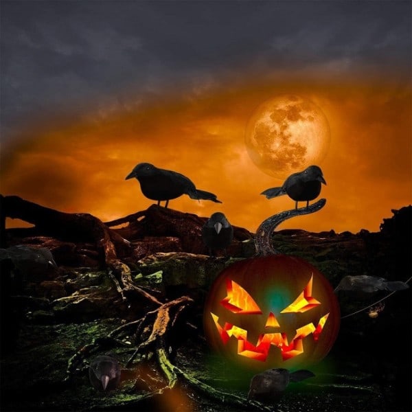 Halloween Svart Kråke Ornament Simulering Kråke Dyr Modell Fugl Skremmende Leker