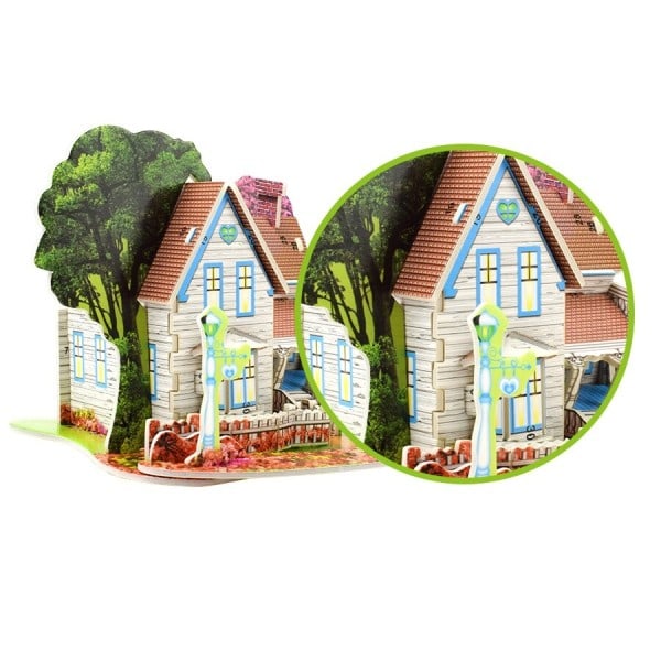 Romantisk hytte model 3D gåder til børn DIY stiksav hjerne spil pædagogisk legetøj