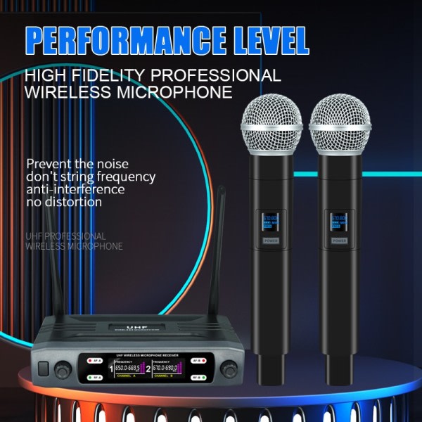 Trådløs mikrofon håndholdt dobbelt kanaler UHF fast frekvens dynamisk  mikrofon 80a2 | Fyndiq