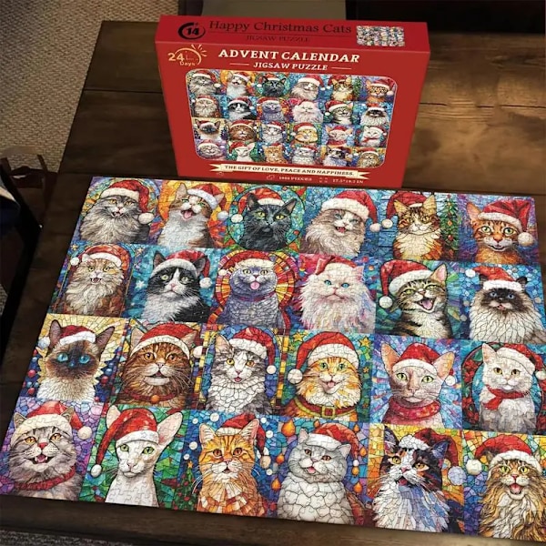 Glædelig jul katte advent kalender puslespil 24 dage nedtælling kalender