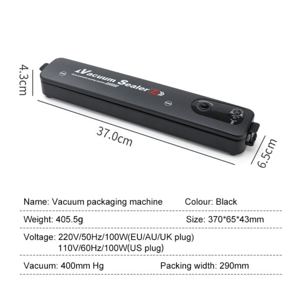 Vakuum Sealer Förpackning Maskin Hushåll Svart Mat Vacuum Sealer