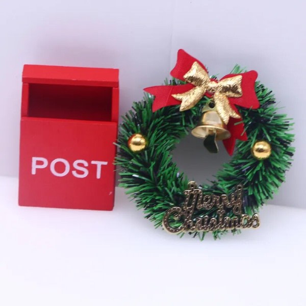 Dukkehus Mini Jule Dekoration Sæt Mini Rød Postkasse Tæppe Jule Krans Dør Scene Dekoration