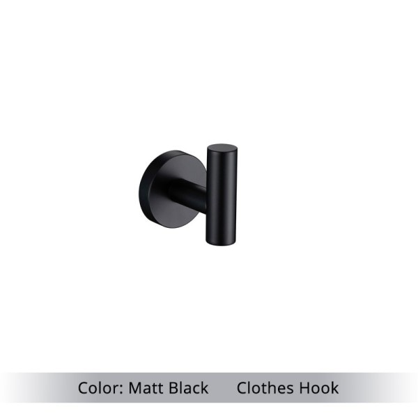 Badrum Tillbehör Hårdvara Set Kit Handduk Bar Vägg fäste Matt Svart Toalett Papper Hållare Hand Robe Krok Hängare Rostfritt Stål