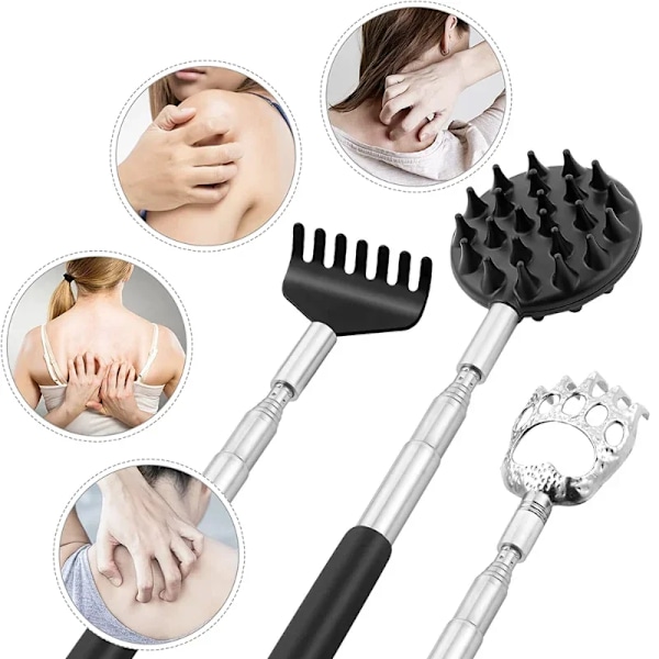 3 bitar Back Scratcher Teleskopisk Scratching Back Scratcher Massager Kit Scraper
