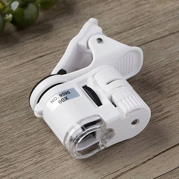 Mikroskop 60X LED Smykker Forstørrelsesglas Fokusering Justeret Lomme mikroskop med mobil telefon clips