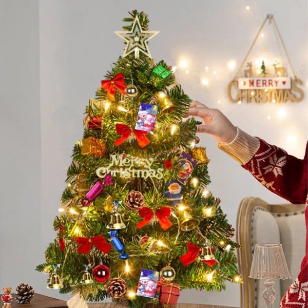 Jul träd set jul dekor med lampor skrivbord mini jul träd prydnader