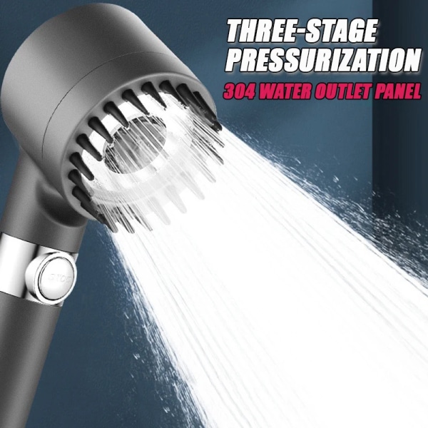 Høytrykk dusj hode 3-modus Justerbar spray med massasje børste filter