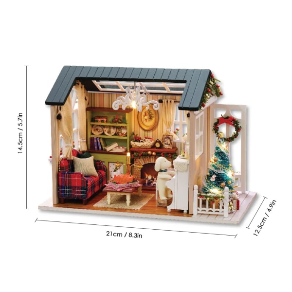 DIY Jule Miniatur Dukkehus Kit Realistisk Mini 3D Træ Hus Værelse Håndværk med møbler