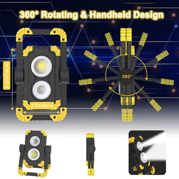 Genopladelig LED Work Light, 360 Degree Rotating Light