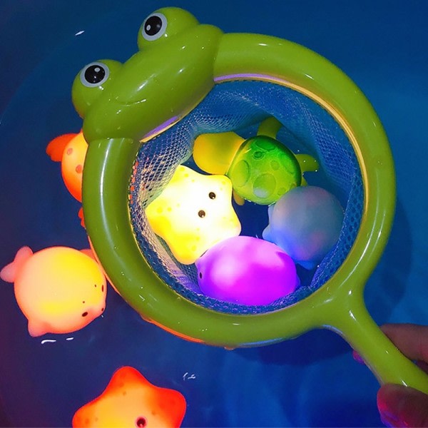 Baby Søtte Dyr Bade Legetøj Svømning Vand LED Lys Op Legetøj Blødt Gummi Flåd Induktion Lysende Frøer