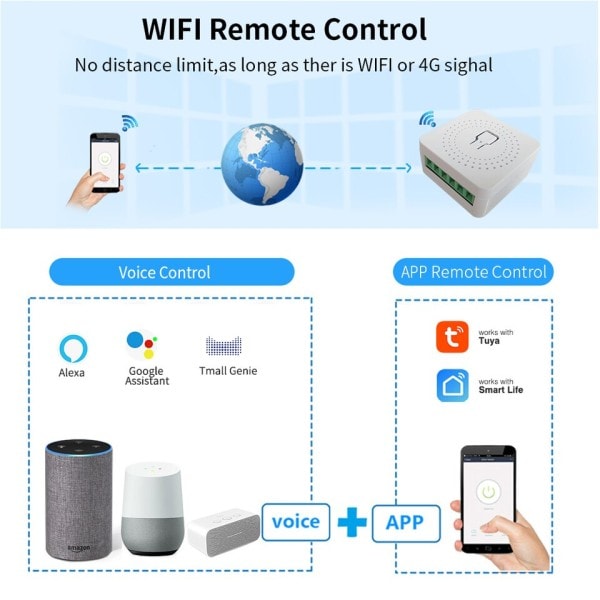 Smart MIni Switch Interruptor Fungerar med Alexa Google Home 2 Way Voice Control