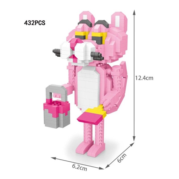 Rolig Rosa Panter Mikro Diamant Block Tecknad Figurer Sätt ihop Nanobrickor Pedagogiska leksaker