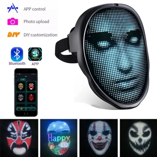Bluetooth APP Kontroll Smart LED Ansiktsmasker Programmerbar Ändra Ansikte Gör själv Foton