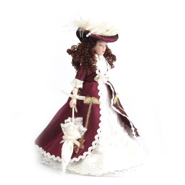1/12 Dollhouse Miniatyr Porslin Dockor Klassisk Dam Docka med hatt