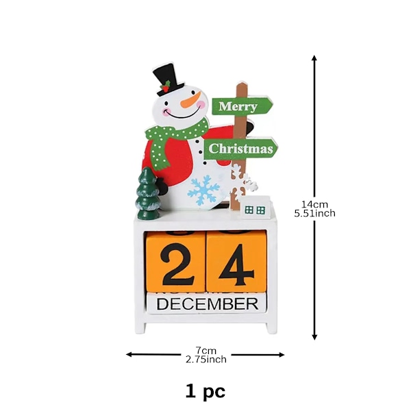Jul Trä kalender prydnad nedräkning tomten snögubbe gör-det-själv för bordsskiva prydnader
