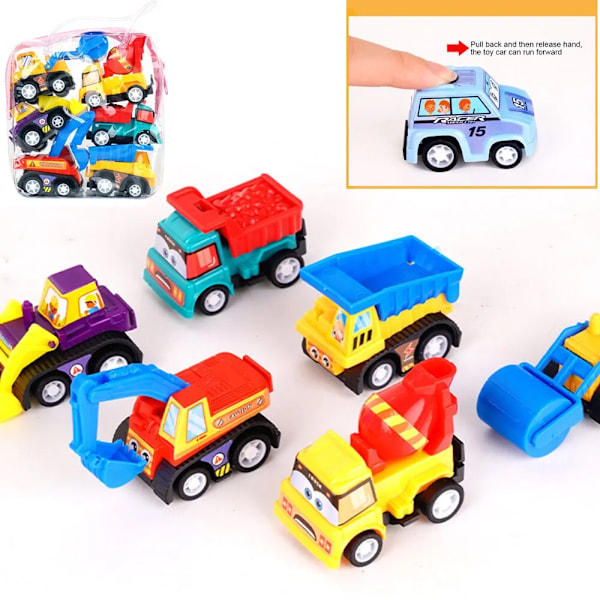 6 delar Bilar Leksaker Mini Tröghetsteknik Fordon Pull Back Bil Leksaker Brandbil Barn Bilar Pojke Diecasts för Barn