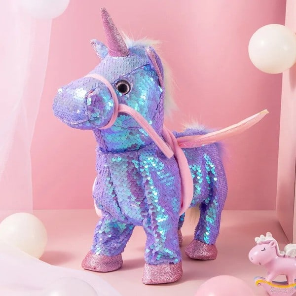 Electric Walking Unicorn Plysh Rolig Toy Lead Rep Shake Hips Sing Music Toy Toy