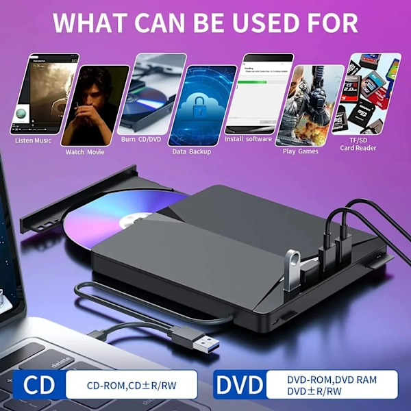 7-in-1 USB 3.0 C-tyyppi ulkoinen DVD RW CD asema poltin lukija soitin