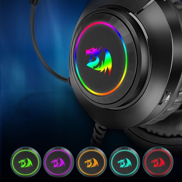 RGB Gaming Hodetelefon Surround Lyd Datamaskin PC Headset Øretelefoner Mikrofon