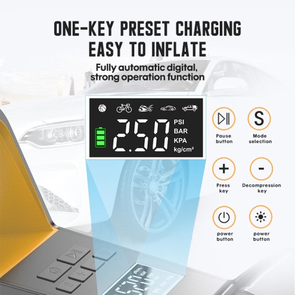 Bärbar Bil Däck Inflator Pump Bil Luft Kompressor 12V Elektrisk Inflator Digital Display LED Ljus