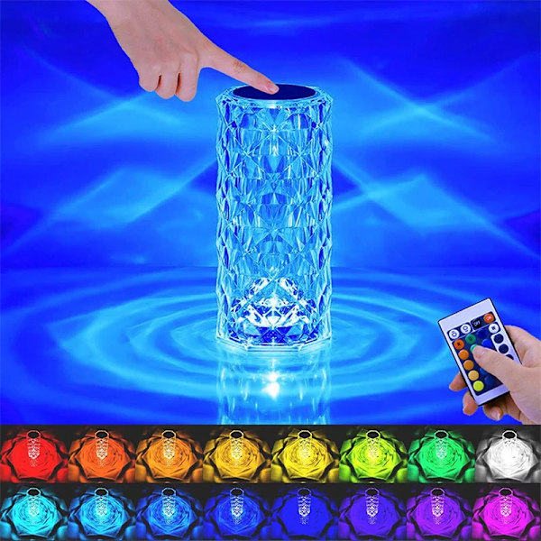 LED Krystal Bord Lampe Rose Lys Projektor 3/16 Farver Touch Nat Lys Romantisk Diamant Atmosfære Lys USB Home Bar Dekor