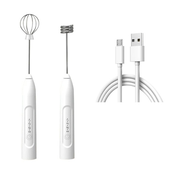 2 i 1 USB oppladbar Elektrisk Egg Visp Visp Kaffe Mixer Dobbelt hoder Melk skummer