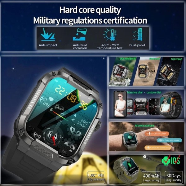 Robust Militär Smart klocka Män För Android IOS Ftiness Klockor