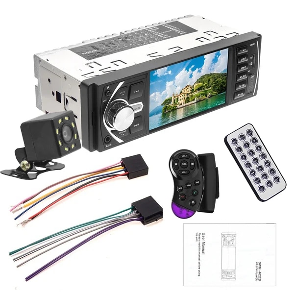 4,1 tum Bil Radio 1Din Ljud Stereo FM Bluetooth Ratt Hjul