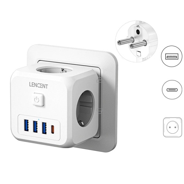 Virtanauha   3 AC pistorasioilla +3 USB lataus portit+ 1 tyyppi C 5V 2.4A  sovitin 7-in-1 pistoke pistoke päällä/Off  kytkin