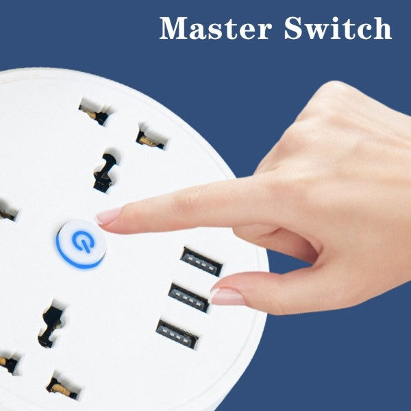 Rund Universal Power Strip Bärbar Förlängning sladd Socket Plug USB Telefon Laddare