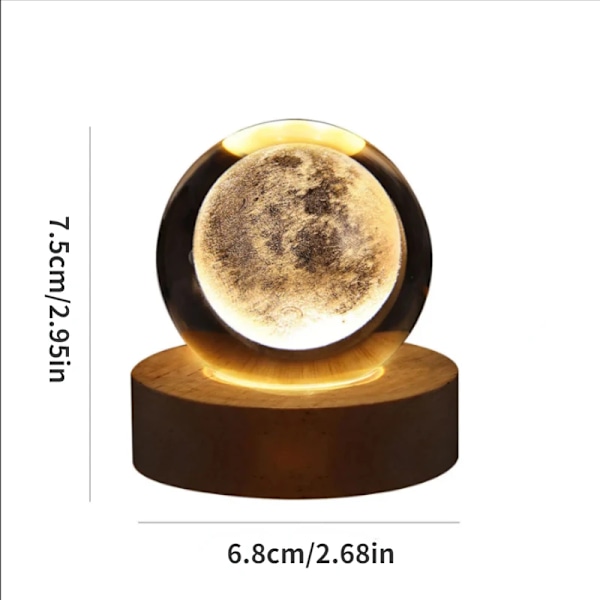 USB LED Natt Ljus Galaxy Kristall Ball Bord Lampa 3D Planet Mån Lampa Sovrum Hem Inredning