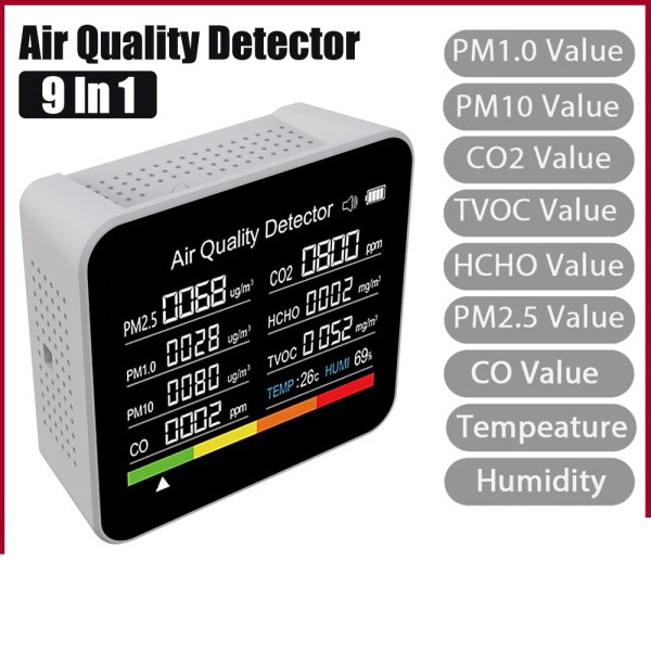 9 In 1 lämpötila ja kosteus mittaus hiili dioksidi ilmaisin