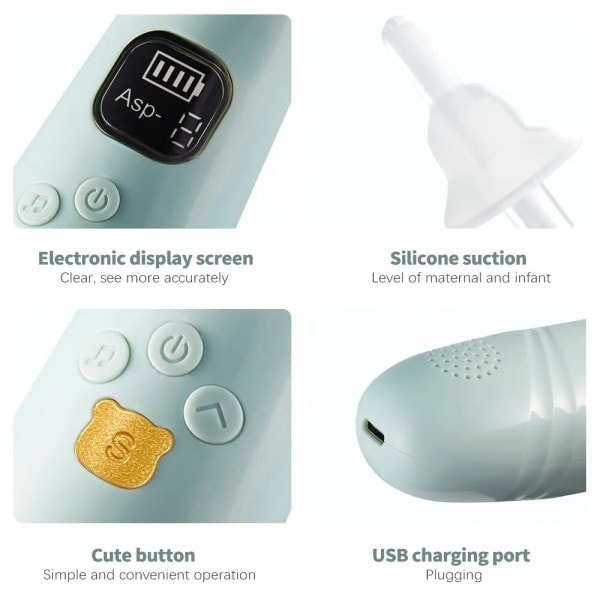 Baby Nasal Aspirator Småbarn Elektrisk Nese Aspirator Automatisk Nese Renser Justerbar Sug Musikk og Lys beroligende Funksjon
