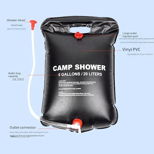 Bärbar Utomhus Camping Bad Väska Självkörande Fallbar Sol Energi Varm Vatten Väska Färsk Vatten Förvaring Bad Dusch