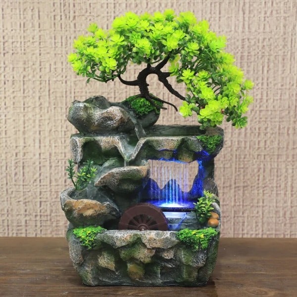 Kreativ Hjem Dekoration Skrivebord Vandfald Fontæne Zen Meditation Simulering Harpiks Rockery Vandfald Statue