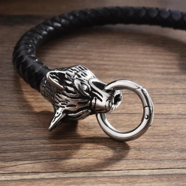 Viking Wolf Head Läder Armband för Män Gata Cool Mode Smycken Man Armband Gåva