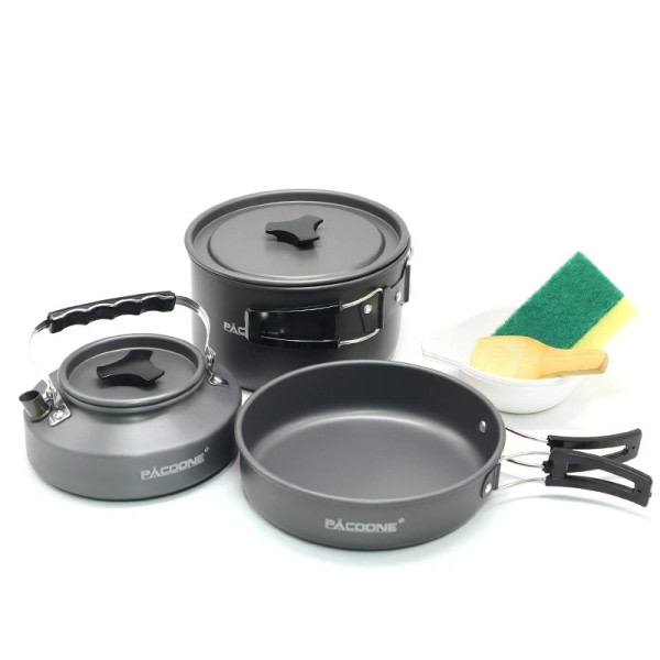 Camping kokkärl set portabelt kokkärl kit utomhus gryta matlagning vatten vattenkokare panna set