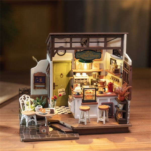 DIY Mini Dukkehus Model Kits Gør-det-selv Kaffe Shop Dukkehus Børn Miniature
