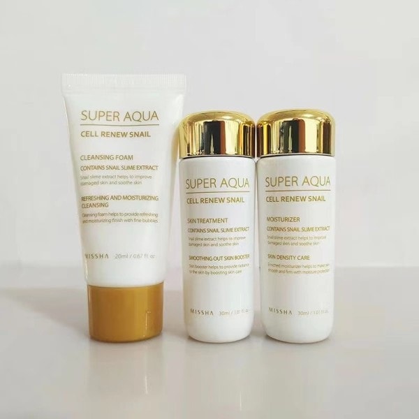 Super Aqua Cell Renew Snail Trial Kit (Cleasing Foam 20ml Skin Treatment 30ml Essence 30ml) Anti rynkle face care koreansk