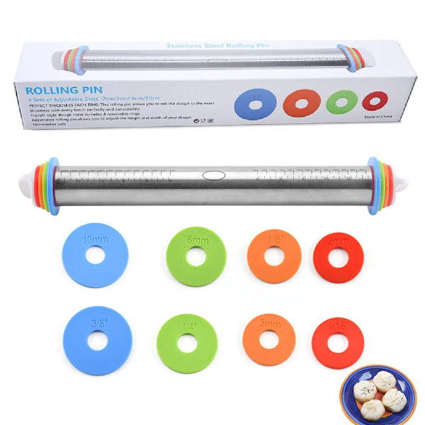 43 cm rustfrit stål justerbar rulle stift fondant rulle pin kage rulle dej rulle pin bagegrej værktøj